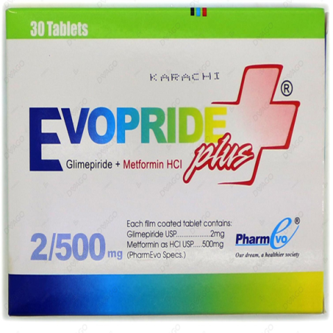 Evopride Plus Tablets 2/500Mg (1 Strip = 10 Tablets)